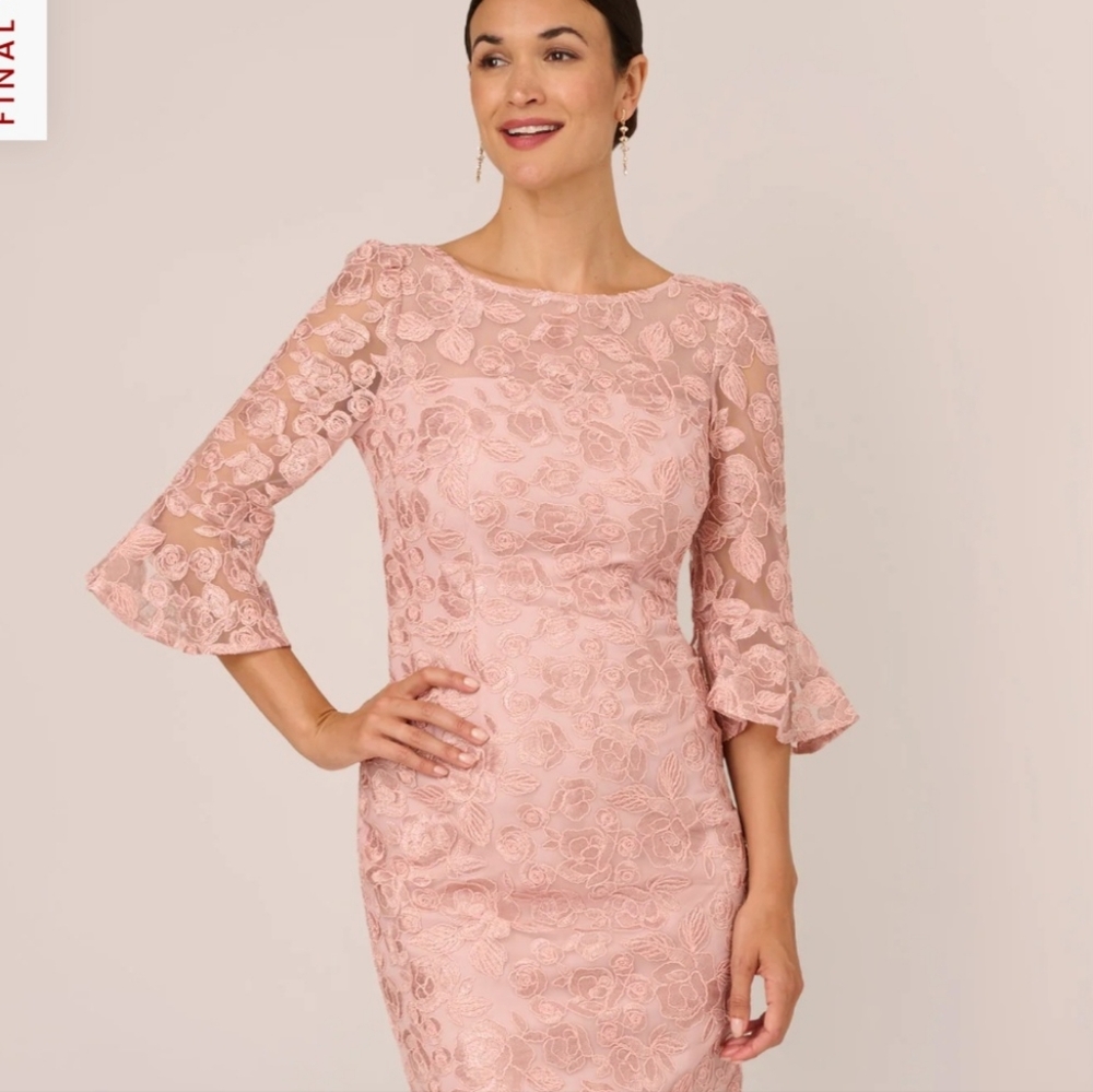 Adrianna Papell bell sleeve sheath dress.